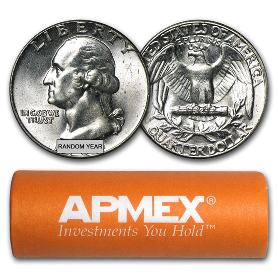 90% Silver Washington Quarters 40-Coin Roll BU 90% Silver Washington Quarters 40-Coin Roll BU